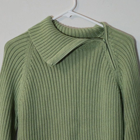 Reitmans XL Sage Green 100% Cotton Asymmetrical Zip Ribbed Sweater - Picture 4 of 12